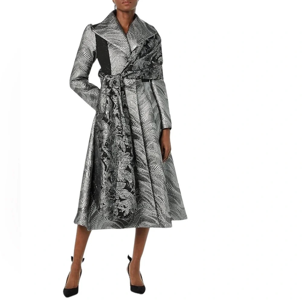 Making the Cut Season 3 Winning Look Jeanette's Metallic Silver Jacquard Coat